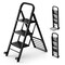 2 in 1 Black Metal Hand Truck and Step Ladder with Rubber Wheels and 3 Wide Pedals